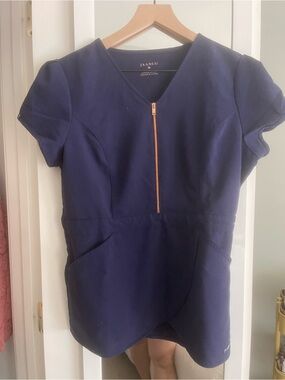 Jaanuu Navy Short-Sleeve Zip Front Medical Top